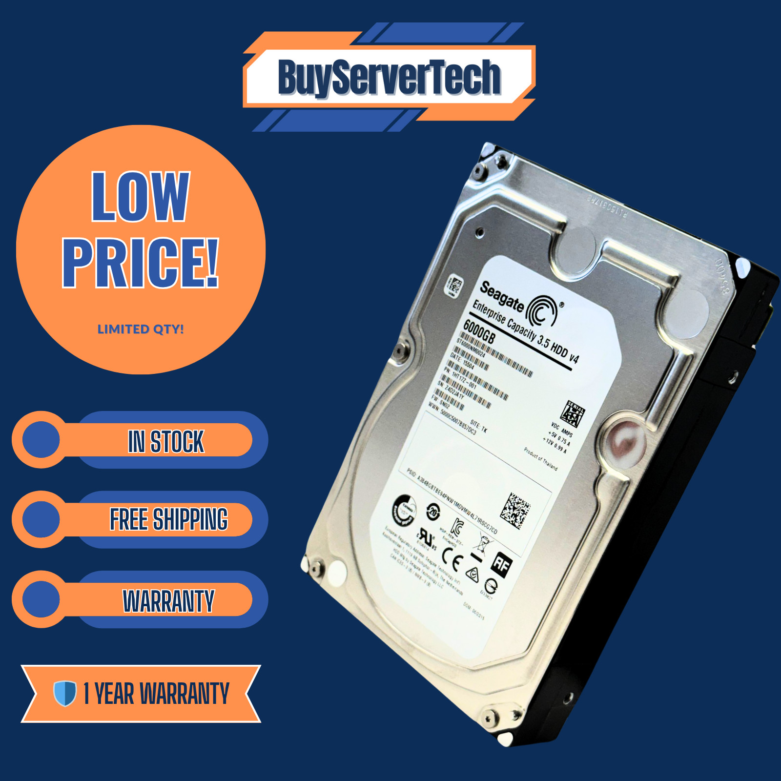 Seagate V4 ST6000NM0024 6TB 7200R SATA 6Gb/s 128MB 512e 3.5" HDD | 0 Hours | 1YR