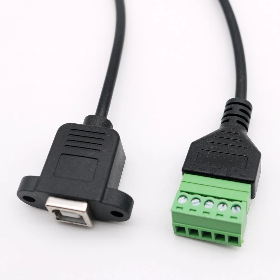 USB 2.0 B Female Panel to 5 Pin Screw Connector w/ Shield Terminal Adapter Cable - Image 3 of 4