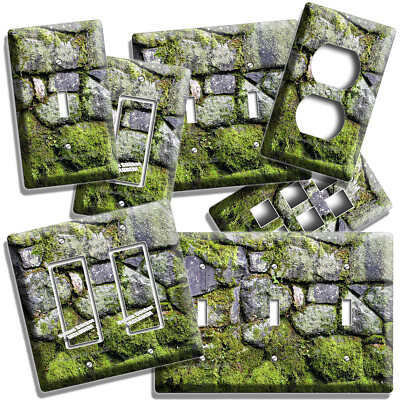 GREEN MOSS STONE ROCK OLD CASTLE WALL STYLE LIGHT SWITCH OUTLET PLATES ART DECOR