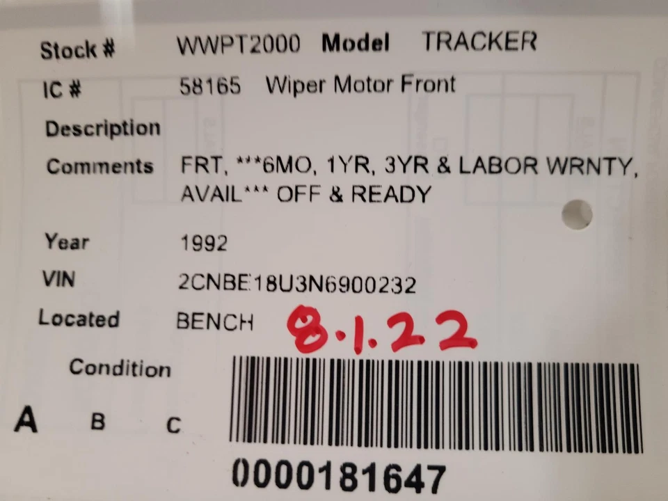 Motor limpiaparabrisas usado se adapta a: Geo Tracker 1992 grado A Foto 3 de 4