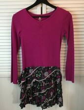 Tea Girls L/S Magenta Multicolor Floral Ruffle Dress Size 12 100 Cotton