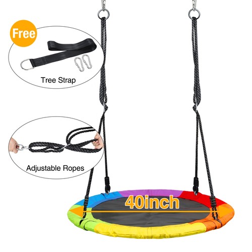 40" Round Saucer Tree Swing 900D Oxford Waterproof Max 700Lbs W/ 2 Hanging Ropes - Picture 32 of 34