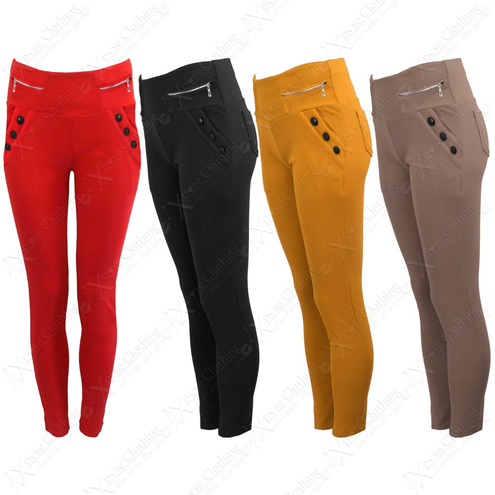 ALTRA NUOVI PANTALONI DONNA ELASTICIZZATI BOTTONI ZIP LOOK ELEGANTE TASCA JEGGINGS LEGGINGS DONNA