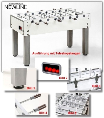 Kickertisch Tischkicker Kicker G-500 NewLine CLASSICO WEIß Teleskop