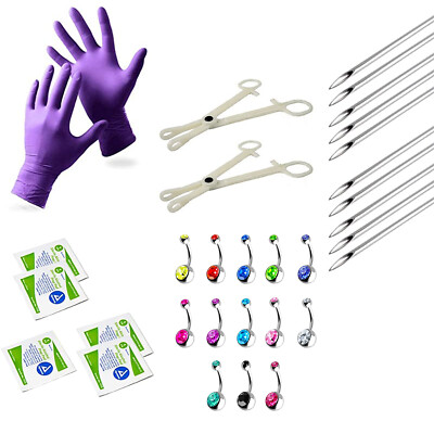 Mega Belly Button Piercing Kit 14G Piercing Needles and Disposable forceps