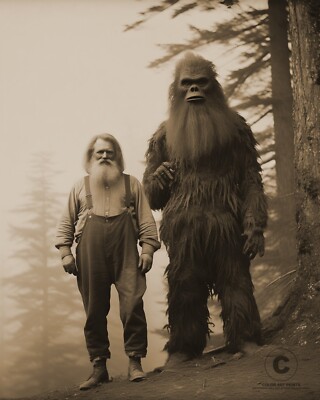 Sasquatch Bigfoot & Woodsman 1911 Photo Olympic Peninsula Cryptid Folklore 8X10