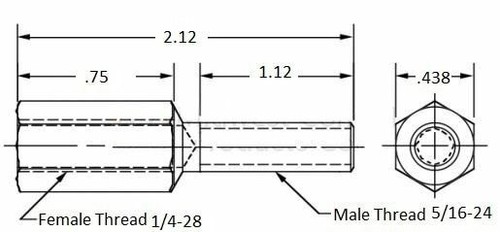 Thread adapter, 1/4-28 Female thread, 5/16-24 Male thread - Picture 2 of 4