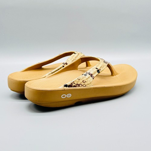 Oofos Sandals Womens 38 US 7 Beige Desert Snake OOlala Limited Thong Flip Flop - Picture 8 of 13