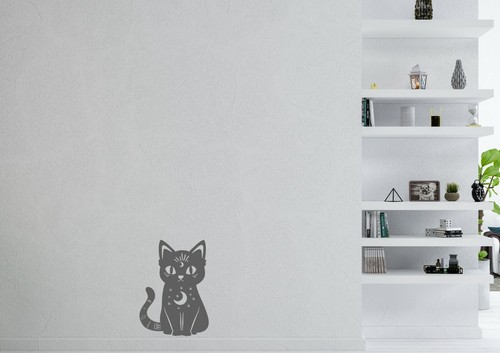 Lindo calcomanía de vinilo de arte de pared con diseño inspirado en gato luna de Halloween para mascotas - Imagen 3 de 5