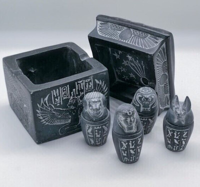 Set of 4 Handcrafted Ancient Egyptian Canopic, Museum Reproduction Certificated