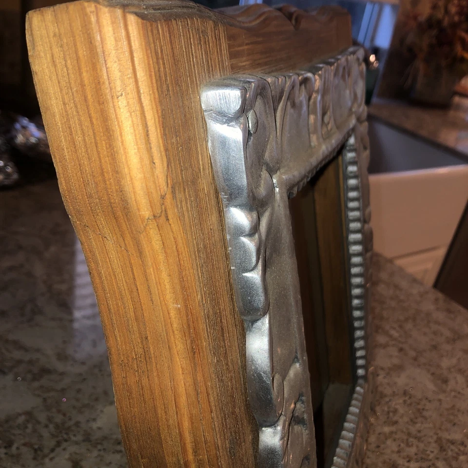 РЕДКАЯ винтажная серебряная и резная деревянная рамка для картин REGALOS FRANCIS ручная работа в Мексике - Изображение 3 из 4