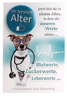 KE lustige Geburtstagskarte Gruß Karte Button Geburtstag Hund Arzt Blut Zucker