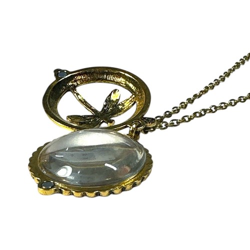 Locket style necklace 2X reader magnifying glass pendant gold tone Dragonfly - Picture 4 of 5