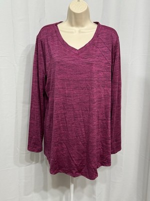 Sophia Women s Dark Pink V-Neck Long Sleeve Stretch Activewear T-Shirt XXL