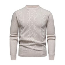 Men's Casual Sweater 2025 round Neck Long Sleeve Knitted Diamond Pattern Fashion