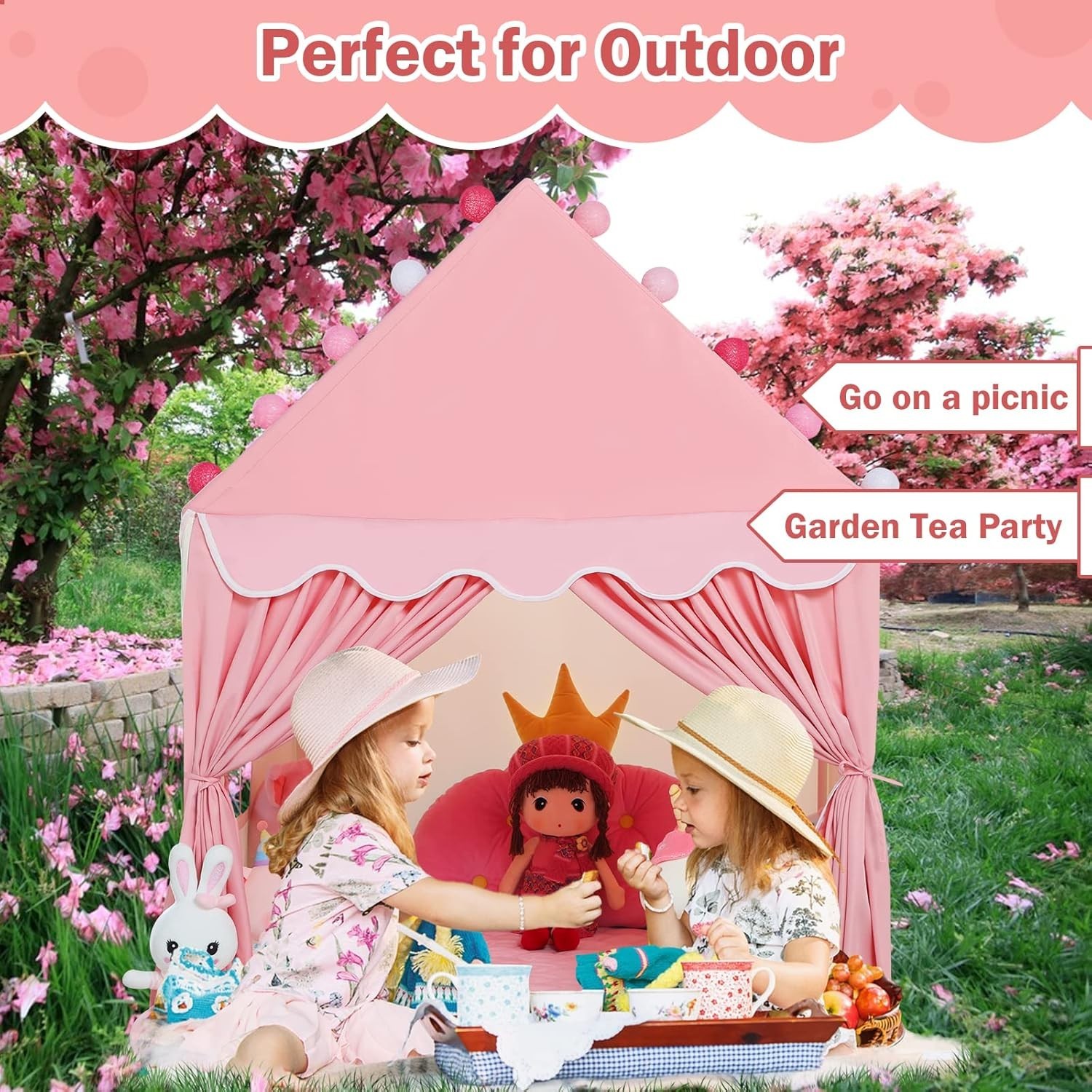 Large Princess Play Tent with Non-Slip Mat & Glittering Star Lights - 50" High