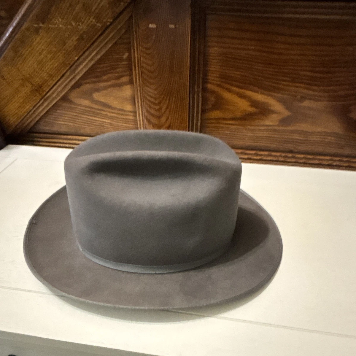 Sombrero Fedora de fieltro de piel gris Adam para hombre ala ancha liso con pluma, talla única