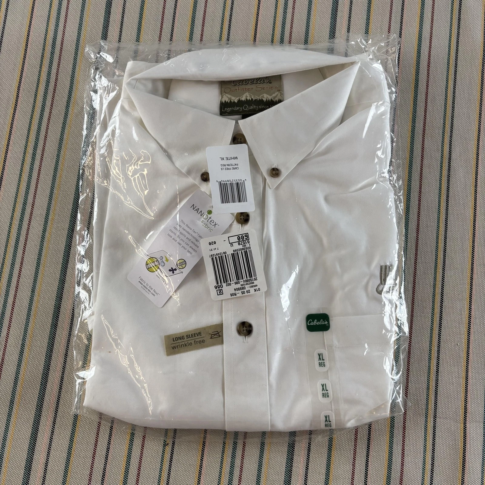 Cabela's Outfitter Series Shirt Mens XL White Long Sleeve Wrinkle Free Nanotex