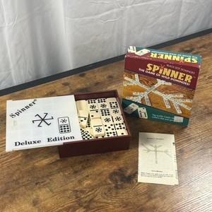 Vintage 1997 Spinner Dominoes Game Set Black Dot Wild Tiles - 2 pieces missing