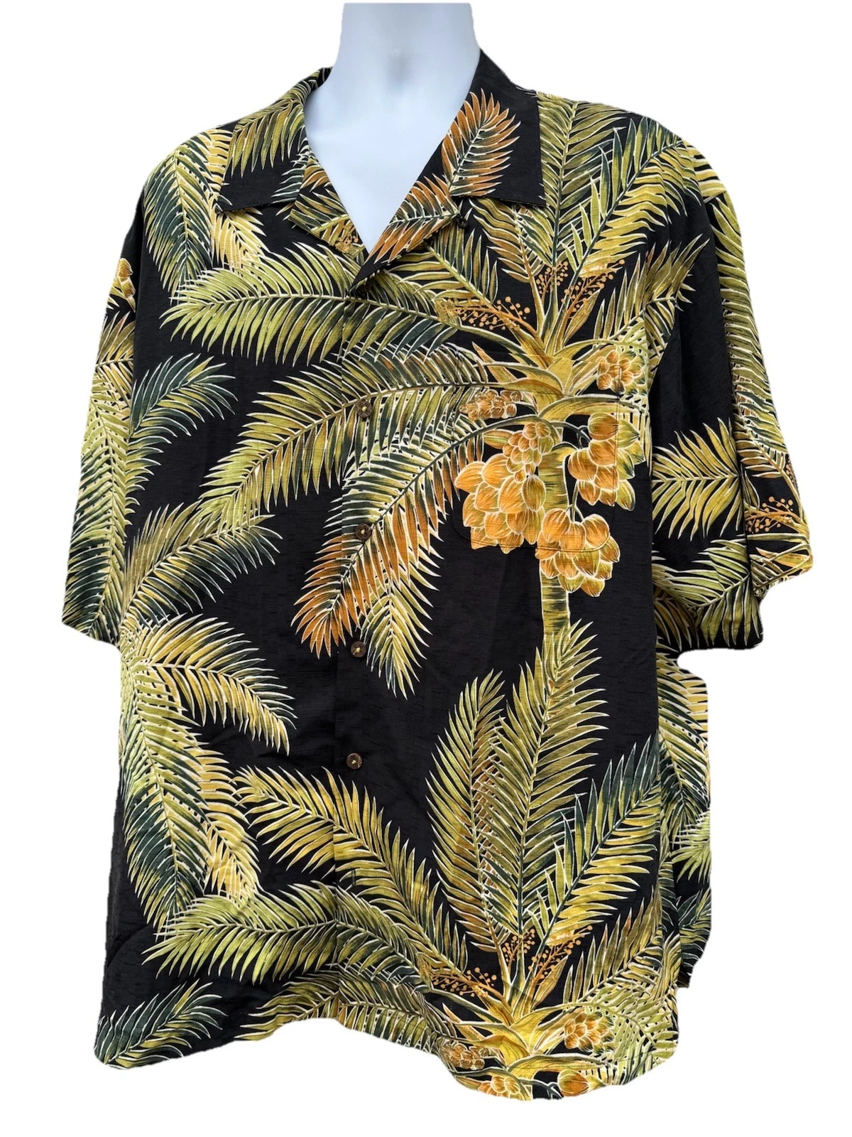 Tommy Bahama Floral Shirt Mens XL Black Coconut fern tree Hawaiian Cruise