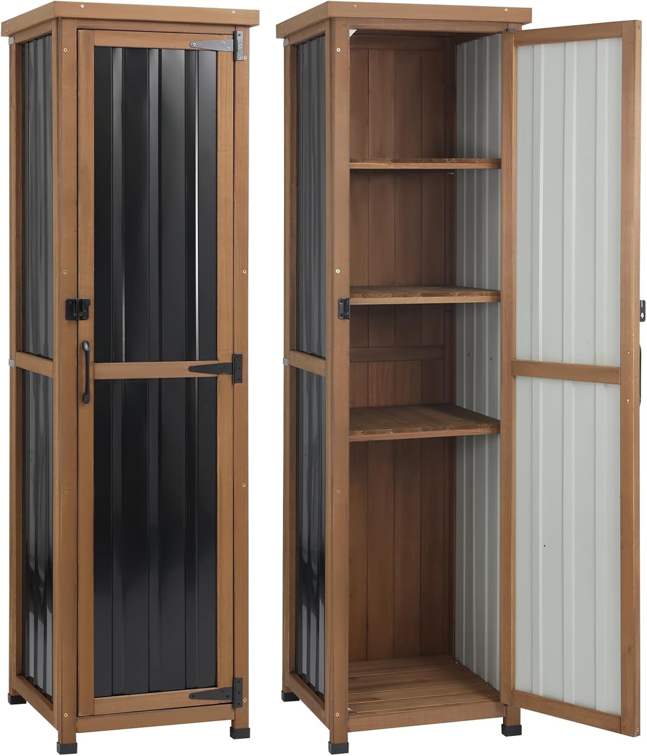 Petscosset 62" H Tall Narrow Outdoor Storage Cabinet Shed Storage with Metal Top