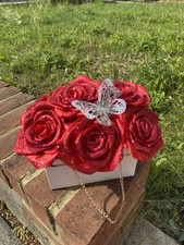  Artificial Flower Hat Box Grey Ivory Arrangement birthday gift Wedding 