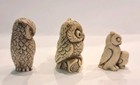 WONY Owls Italy Vintage Carved Resin Horned Mother & Baby Owls Set Of 3 — photo 4
