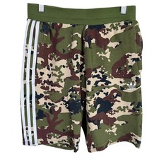 Adidas Camo Shorts Kids Large 13-14Y Green Camouflage 3-Stripe Trefoil Athletic