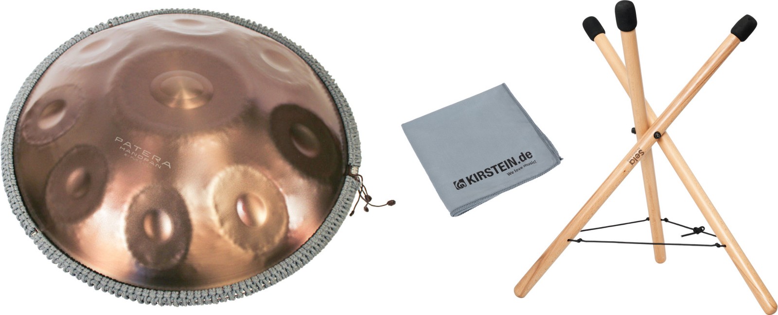 Patera HPDM-7 Handpan D Amara из нержавеющей стали, 432 Гц, КОМПЛЕКТ Микрофасертух Ständer