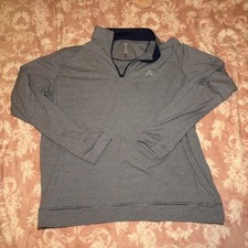 Rhoback Mens Large Quarter Zip Pullover Navy Blue White Striped Performance Golf