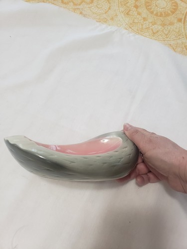 Vintage MCM Ceramic Ashtray Pink Grey 8" x 5.5" Atomic Tear Drop - Picture 3 of 5