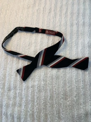 Original Penguin Men Adjustable Striped Wool and Silk Bow Tie Blk/Whi/Grey/Burg - Image 1 of 4