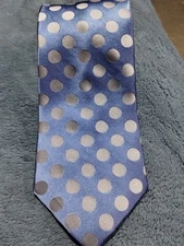 Perry Ellis Portfolio Neck Tie Baby Blue With Silver Polka Dots 100% Silk