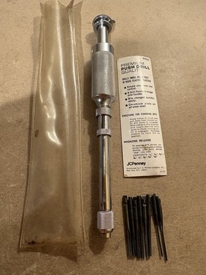 VINTAGE NOS JCPENNY PENNCRAFT 9225  PUSH DRILL WITH 8 BITS MADE IN USA [10184EB]