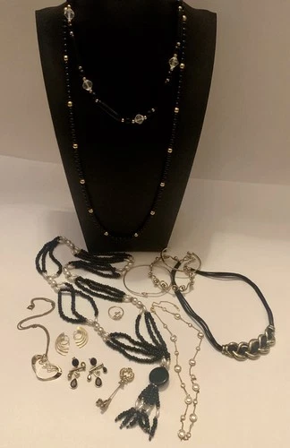 Modernist Designer Costume Jewelry Lot - Black And Goldtone