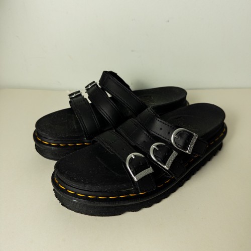 Dr Martens Blaire Slide Sandals Women's US 8 Black Leather Buckle Platform Slide