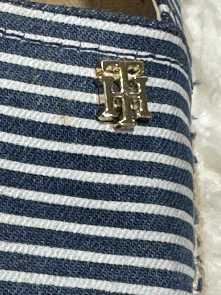 Tommy Hilfiger womens espadrille slip on 9.5 blue/white striped summer nautical - Imagem 3 de 4