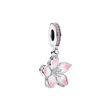 Cherry Blossom Charm 925 Sterling Silver Charms Fits Women's Charm Bracelet and