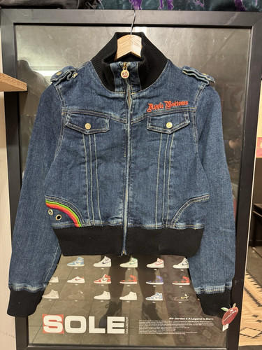 Giacca donna jeans fondo mela Y2K vintage anni 90 denim pietra renana taglia XL nuova con etichette - Foto 2 di 8