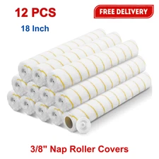 12 Pcs Reusable Paint Roller Covers 18" x 3/8" Nap Roller Large Wide Painting Ki