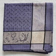 VTG Handkerchief Purple Fabric Woven Geometric Border Rose Flower Pocket Square