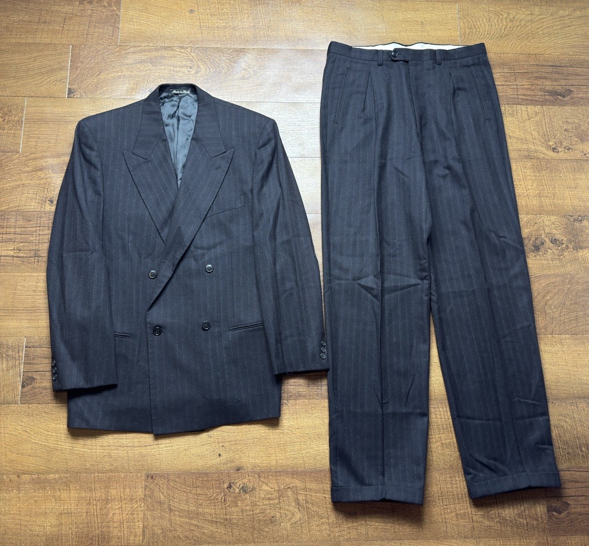 VTG Giorgio Armani Double Breasted Suit 2pc 100percent Wool Gray Mens 40L, 33X33