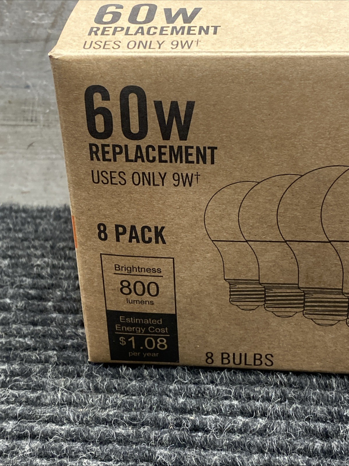 8pk Ecosmart 60W LED Light Bulb A19 Non Dimmable Soft White Long Life Bulk Pack