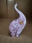 Vintage Murano Glass Elephant Figurine Pink White Trunk Up 6" Tall Italy