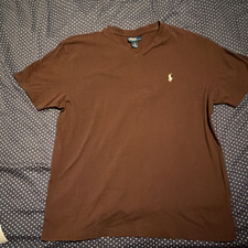 Polo Ralph Lauren Men's Brown V-Neck Short Sleeve Logo Cotton Knit T-Shirt M