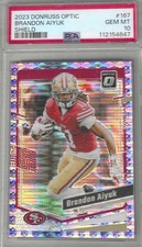 BRANDON AIYUK 2023 Donruss Optic Prizm Shield SF 49ERS 17/32 PSA 10