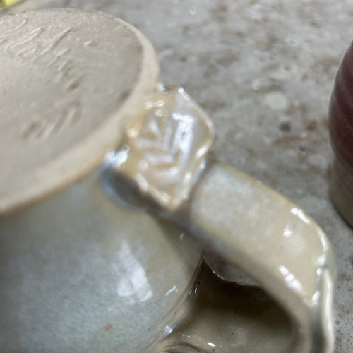 2 Vintage Studio Art Pottery Coffee Mugs Cups Mice Mouse Handle Signed Paldino - Picture 8 of 17