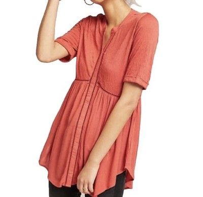 Anthropologie Akemi + Kin Veria Swing Tunic Blouse Top Orange/Rust Size XS