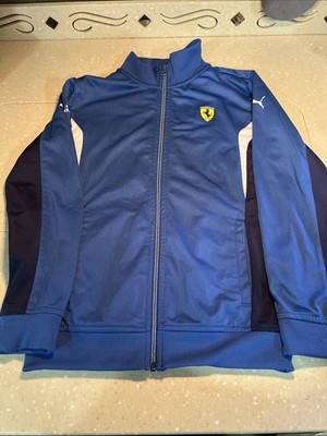 Ferrari Scuderia Track Jacket Boys M Blue White Full Zip SF Puma F1 Racing Logo