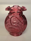 Fenton Cranberry Vase Caprice Drape Bow 6.5” Ruffled Edge  Excellent Condition